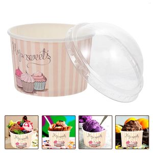 Disposable Cups Straws 50 Sets Ice Cream Paper Bowls Ball Small Pudding Packaging Cold Soup Dessert Lid Child