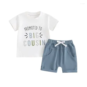 Giyim setleri 2pcs erkek bebek yaz kıyafetleri kısa kollu mektup desen üst kısımlar şort seti yürümeye başlayan çocuk