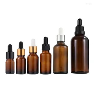 Förvaringsflaskor 10st 5 ml 10 ml 20 ml 30 ml 50 ml 100 ml Amber Brown Droper Glass Essential Oil Pipette flaska tom kosmetiska provflaskor