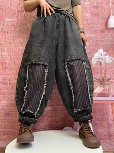 Women's Jeans 23Women Autumn Retro Sanding Vintage Patchwork Stir Frying Color Loose Female Tide Denim Croo-Pants Wild