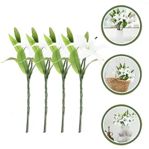 Dekorativa blommor 4 datorer Fake Artificial Lily Decoration Bouquet White Ornamental Realistic