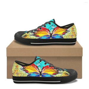 Sapatos casuais Flats femininos Classic Lace Up Low Top Top Teas para meninas moda moda Arte colorida Butterfly Print Outdoor Sneakers