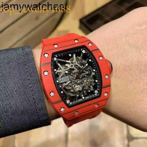 Watch Date Business Richardmill Leisure Carbon Fiber Red Personalized Hollowed Out Men's Automatic Mechanical Tape Trendy Men 8gu0