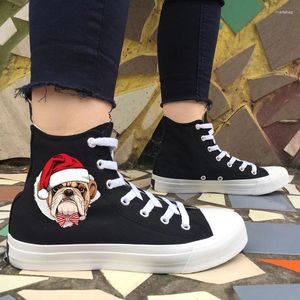 Lässige Schuhe Männer flach untere Leinwand Weihnachtshundin Frauen Sneaker Hochtop Schnürepaar Weiß