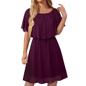 Casual Dresses Summer Chiffon Solid Color for Women Plus Size Shorts Hylsa Slimming Midja Knälängd Peplum