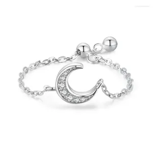 Clusterringe Leichte Luxus 925 Sterling Silver Moon Sparkling Diamond Ring für weibliche Schauspielerin elegante offene Kette