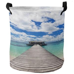 洗濯袋Sea Bridge Deck Sky Clouds Dirty Basket Foldable Home Organizer Clothing Kids Toy Storage