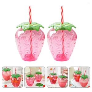 Disposable Cups Straws 2 Pcs Discoloration Cup Coffee Mug With Lid Beverage Mugs Tumbler Child Juice