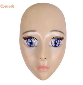 Kosmask kvinnlig blueeyes mask latex realistiska mänskliga hud masker halloween dans maskerad vacker kön avslöja kvinnor q08063121974