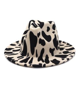 European US British Style Cow Print Jazz Felt Hat Faux Wool Fedora Hats Homens Homens Homem Panamá amplo Partido formal Hat1783241
