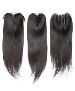 Peruvian Virgin Hair rakt 4x4 Spetsstängning Mellandel Naturlig färg kan dyed8396572