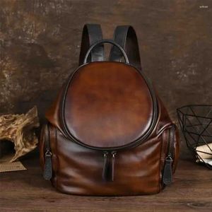 Schulbeutel Frau Retro Women Rucksack Leder Luxus Cow Skin Euro-American Style Back to Bookbag Large Travel Packsack 2024