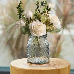 Decorative Flowers Realistic Artificial Plants Country Style Farmhouse Decor Pastoral Silk Flower Arrangement White Rose For Bedroom Home