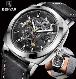 Benyar Men039s Watches Top Brand Business Fashion Mechanical Waterproof Skeleton Wrist zegarek skórzany zegar039s Man Relogio M1981596