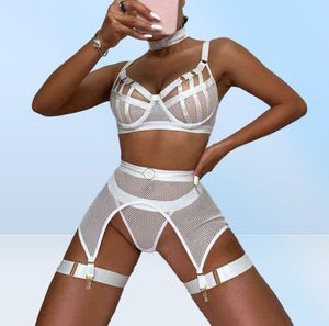 Ellolace Sexy Lingerie Luxury Hollow Out Exotic Sets с завязками Половина чашки просмотреть через прозрачное бюстгальтер.