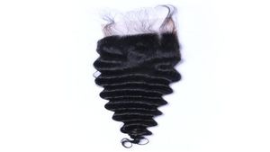 Deep Wave 4x4 Human Hair Lace Closures Natural Black Bleached Knots Preplucked9746570