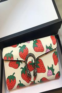 Fashion Design Women flap Wallets with strawberry Genuine Leather Zipper Long Purse Credit Card Holder Black Nude Pink Clutch Wall2531170