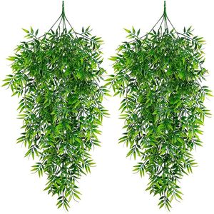 2pcs Yapay asılı bitkiler bambu sarmaşıklar sahte bitki sahte sarmaşık asma açık UV dirençli plastik 240407