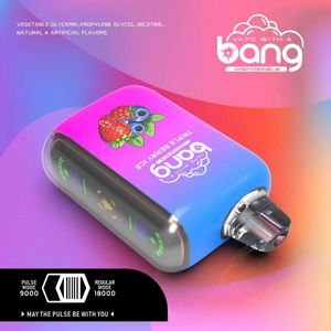 Оригинальная ракета Bang 18000 Puffs одноразовый Vape Puff Puff 9k-18K Регулируемый воздушный поток E-сигарета 20 мл предварительно заполненная стручка 650mah Type-C Двойная сетка против Shisha Holkah Puff 15k