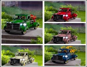 Retro Style Solar Pickup Truck Garden Ornaments Flower Pot With Car Light Yard Home Decoration Outdoor Garten Gift Party Favor6395142