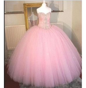 New High Quality Crystals Sequin Quinceanera Dresses 2020 Ball Gown with Beaded Tulle Floor Length Prom Party Sweet 16 Dress WD2088584263