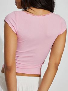女性のTシャツ女性Y2Kレースパッチワークトップスクープネック半袖スリムフィットティーファッション