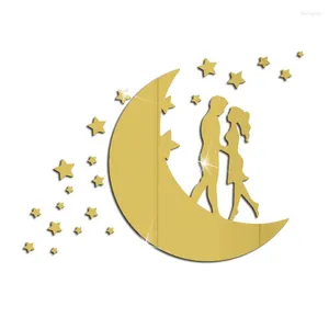 Window Stickers 066e Moon Star Couple Acrylic Mirror Sticker Valentine's Day Decorative 3D Modern Diy Art Wall Decal for Home Living Room TV