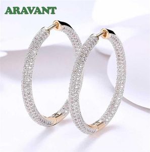 925 Silver 34mm 18K Gold Circle Hoop örhängen för kvinnor mode bröllop smycken 220119195k1140251