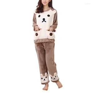 Hemkläder Autumn Winter Women Sleepwears Warm Flanell Pyjama Set Sleepwear Lovely Bear Long Sleeve Top Pants Casual Clothes LM75