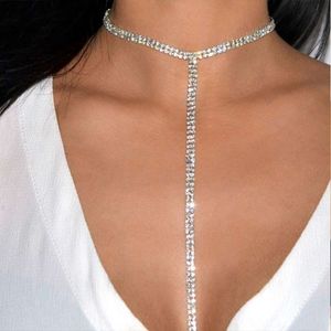 Modesmycken sexig super blixt full diamant personlighet lång halsband choker fin guld pläterad strasshalsband för kvinnor