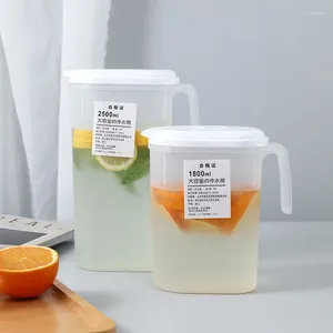 Förvaringsflaskor 1800 ml transparent plast kallt vatten kruk te dryck juice container hushållslåda kylskåp is kök kopp