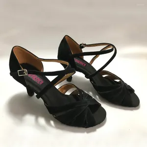 Dance Shoes 7.5cm Heel Black Latin For Women Salsa Pratice Comfortable MS6224BLS Genuine Leather