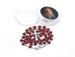 12PCS losowy kolor róży pachnący perfumy drewniane koraliki różańce inri inri Jezus wisiork naszyjnik katolicki biżuteria religijna prezent świąteczny 6952037