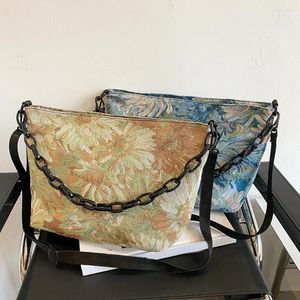 Umhängetaschen Leinwand Frauenbeutel Trend 2024 Retroölmalerei Geldbörse Handtasche Jacquard Crossbody Ladies Acrylkette Große Bolsas