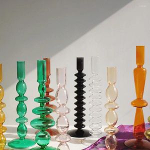 Candle Holders Glass Holder For Home Decor Rustic Small Cute Decorative Black Vase Terrarium Bottle Flower