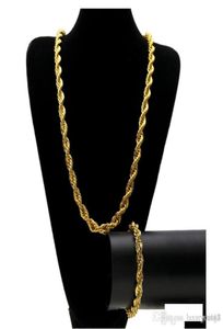 10MM Hip Hop ed Rope Chains Jewelry set Gold Silver plated Thick Heavy Long Necklace bracelet Bangle For Men s Rock Jewelry G6137301