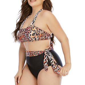 Tvådel bikini baddräkt för kvinnor trendig delad halter stor storlek badkläder sexig leopard tryck baddräkt trajes de bano mujer