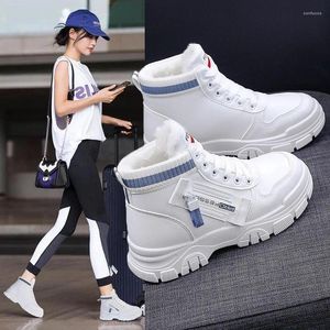 Casual Shoes Winter Women High-Top Platform Fashion Pu Leather Kort plysch kvinnliga märken Sneakers Zapatos Mujer