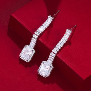 4.5 cm cazibe elmas gümüş küpeler için kadın düğün nişan tasarımcısı küpe kare beyaz 3a zirkonia bakır kaplama uzun lüks mücevher kadın arkadaş hediyesi