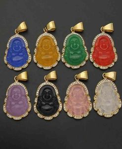 VAF Hela grönt guld Jade Buddha mini Small Pink Orange Lavender Collier Budda Bhudda Buddah Stone Pendant Necklace4539048