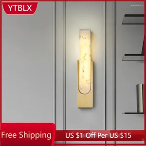 Wall Lamp Modern Copper Marble Interior Rectangle LED Bedroom Decorative Sconce Living Room Aisle Ambient Light Stair