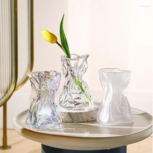 Vases Nordic Origami Irregular Vase Creative Transparent Hydroponic Art Living Room Home Decor Flower Ware Frosted For Flowers
