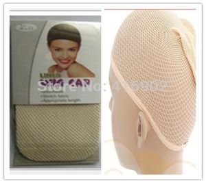 Whole50pcslot beige color Stretchable Elastic Fishnet Wig caps Hair Net Mesh Wig Weave Cap the two closed2464198