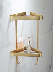 Półka narożna mosiężna łazienka prysznic szczotkowana złota wanna szelfowa szelf do kąpieli Caddy stojak na ścianę łazienka 3332184