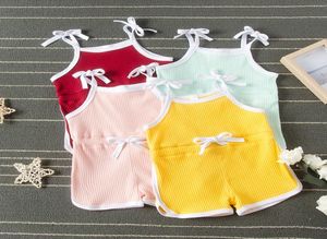 夏の子供服赤ちゃんソリッドスリングロンパース幼児袖のないサスペンダージャンプスーツ幼児の女の子の服ボーイズカジュアル服m185182353