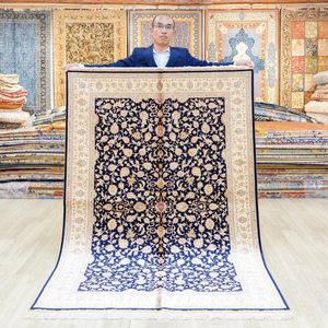 Tappeti 122x183 cm tappeti di seta medaglione orientale annodati a mano (TJ559A)