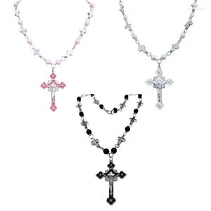 Pendant Necklaces Handmade Pearls Bead Rosary Necklace For Womens Man Crucifix Clavicle Chain Religious Prayer Jewelry Gift