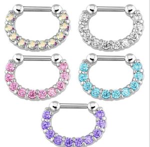 Pierścienie Studs Jewelry30pcs Rhinestone Crystal Hoops Unisex Steel CZ Septum Clicker Nose Ring Rining Body Dostawa 205280323