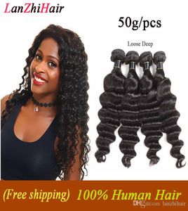 Verkliga mänskliga hårförlängningar Lossa djupt vattenvåg malaysiska jungfruliga hårbuntar 4 5st.