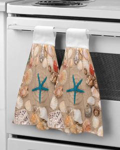 Toalha Beach Starfish Shell areia de cozinha pano de limpeza de mão absorvente prato doméstico de mão